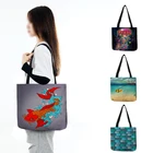 Новые женские ручные сумки с принтом золотых рыбок, морской черепахи, лошадей, 2022, женские большие многоразовые сумки-тоуты для покупок для продуктов