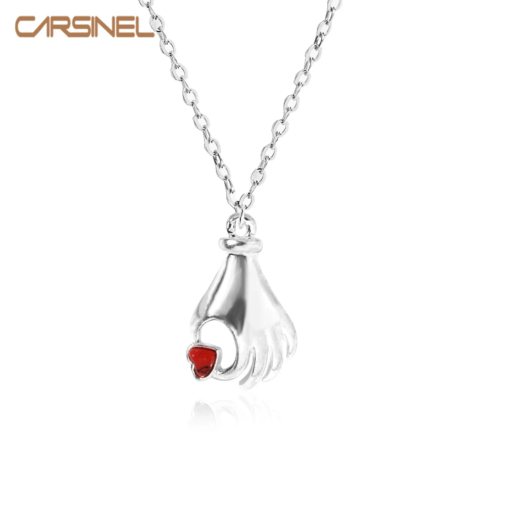 CARSINEL Брендовое серебряное ожерелье в форме руки красное сердце сосновый камень