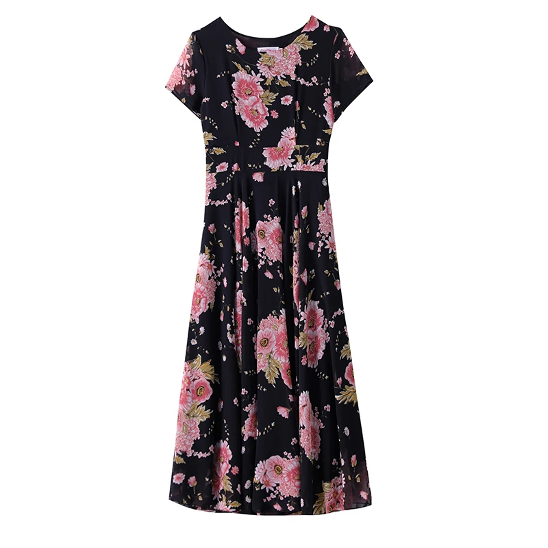 

COIGARSAM 4XL Plus Size Chiffon Women Long dress New Summer Dresses White With Blue Black Red 774