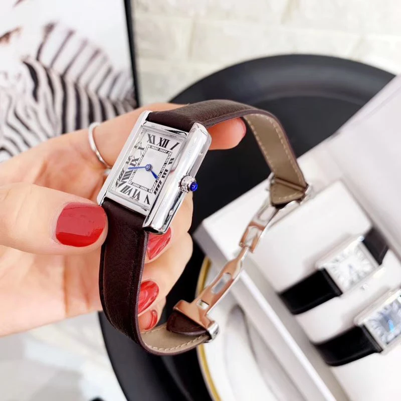 

Luxury High-end Top Brand Fashion Quartz Woman Watches Classic Ultra-thin Watches Square Clock Leather strap Reloj de mujer