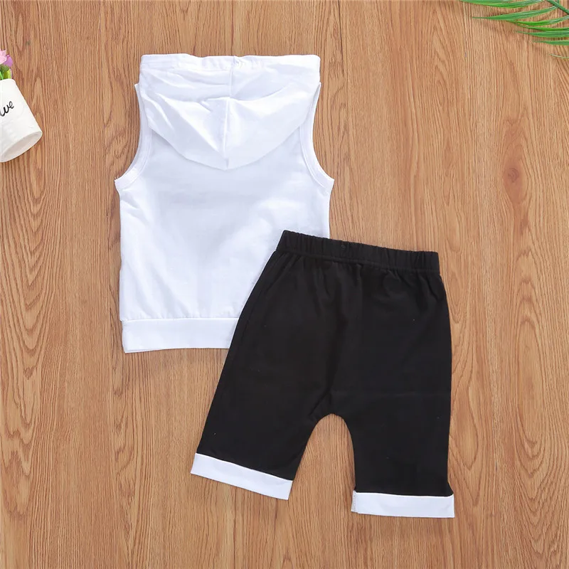 1-5Y Summer Kids Boy Tracksuits Fashion Sleeveless Hooded Tops Black Shorts 2Pcs Child Clothes Sets Active Wear Outfits |