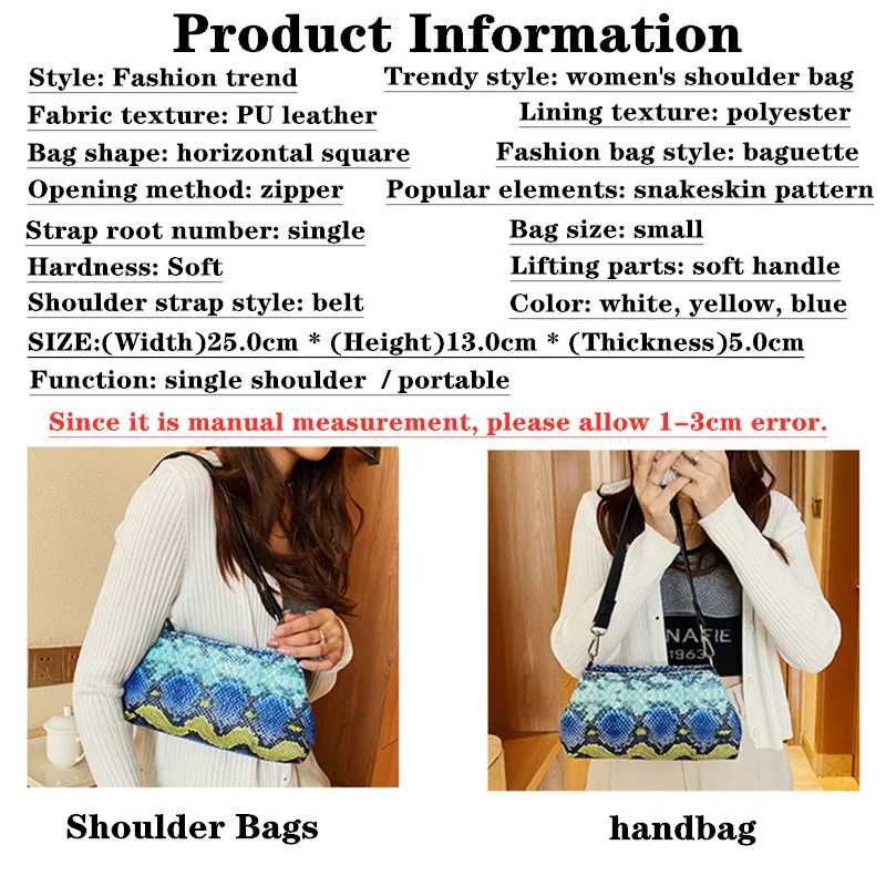 

Vintage Soft Leather Snakeskin Pattern Baguette Underarm Bag Women Fashion Purses And Handbags Korean Shoulder Bags For Women