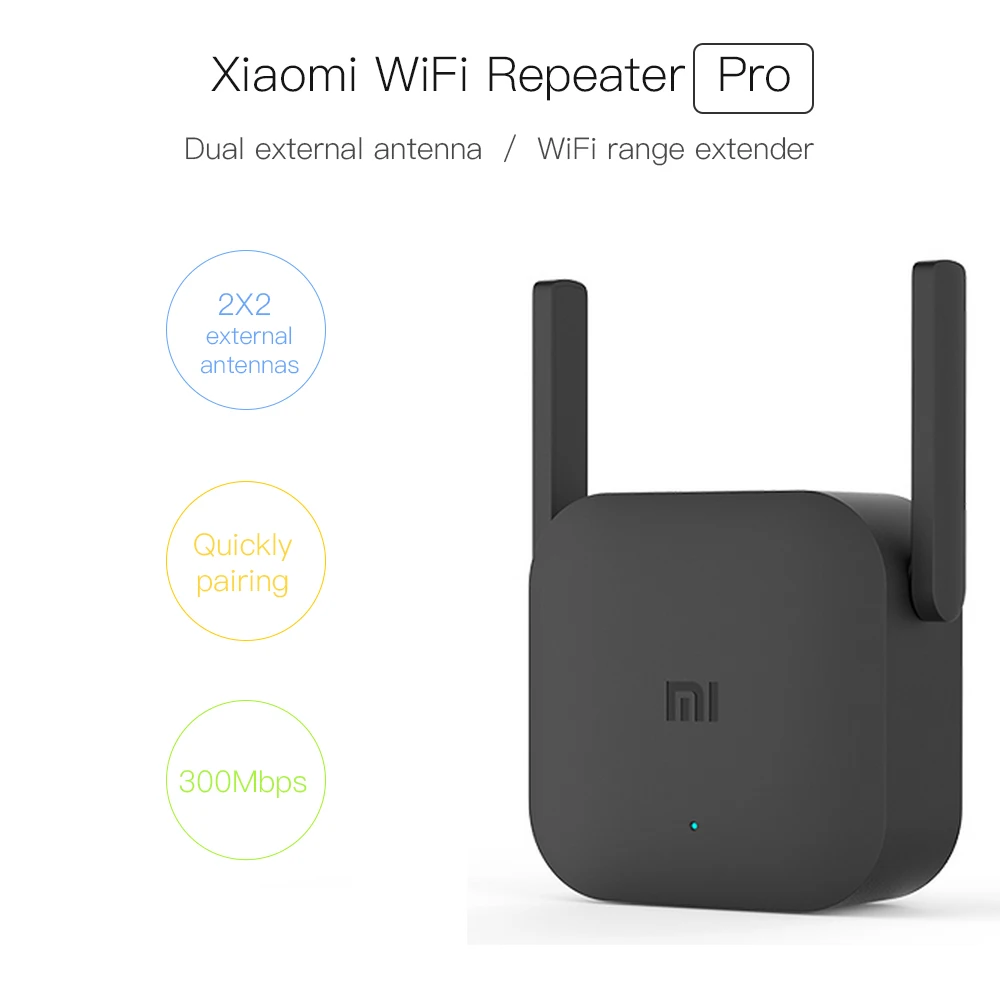 Xiaomi Mi WiFi Repeater Pro Extender 300Mbps Wireless Network Wireless Signal Enhancement Network Wireless Router - Цвет: Черный