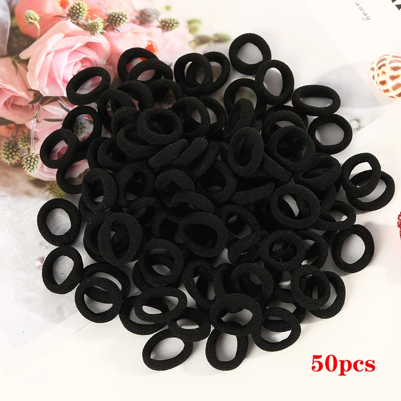Black-50pcs 30 шт./50 шт., бесшовная Детская резинка для волос для девочек, эластичная резинка для волос, резинка для головы, держатель для волос, аксессуары для волос для детей - Окраска металла: Black-50pcs