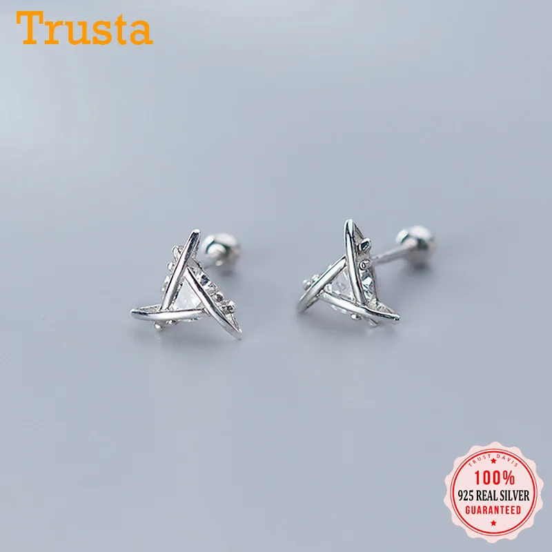 

Trustdavis Real 925 Sterling Silver Fashion Triangle Dazzling CZ Screw Stud Earrings For Women Wedding Party S925 Jewelry DS814