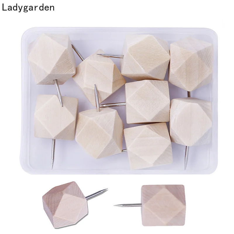 

60PCS Map Markers Wooden Drawing Photo Wall Studs Cork Board Pins Thumbtack Polyhedral Pushpin Painting Office School Supplies