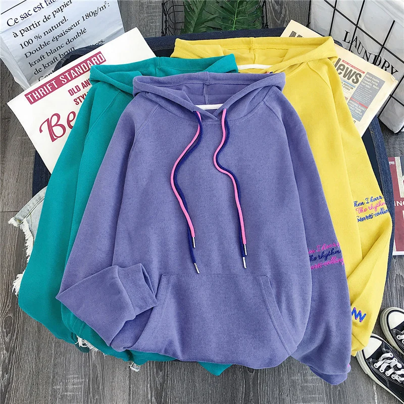 Autumn new Korea ulzzang Harajuku vintage BF simple hooded sweatshirt women ins fashion loose hooded casual female sweatshirt