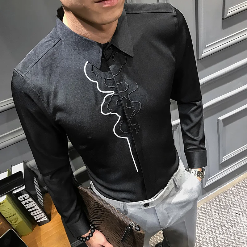 Рубашка мужская приталенная с длинным рукавом модная сорочка в повседневном и