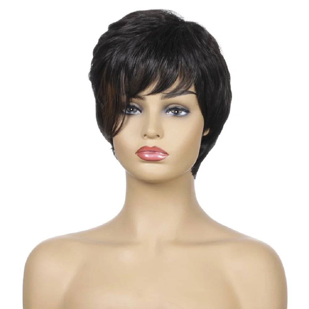 Натуральный прямой парик с челкой 10 ''синтетический для белых/черных женщин