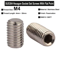 50pcs30pcs20pcs m4x4mm30mm sus304 stainless steel hexagon socket set screws with flat point headless screw grub screws din913