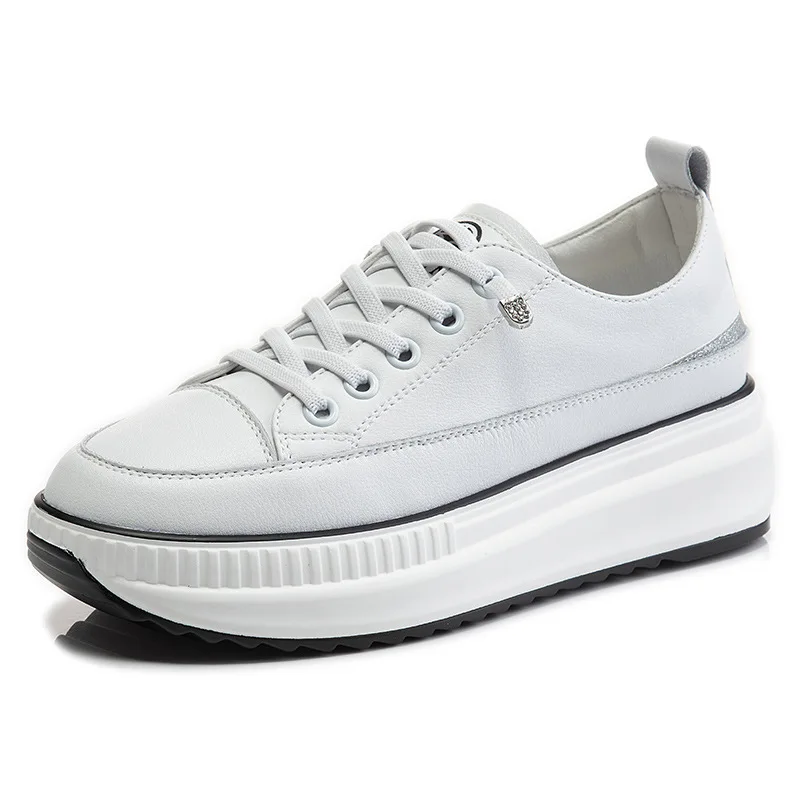 

Genuine Leather Shoes Women's Autumn New Single Shoes All-match Flat Shoes Shallow Mouth Thick Bottom Increased Women's Shoes