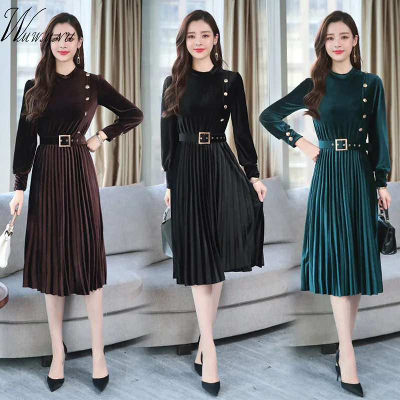 Платье для мамы размера плюс с поясом на весну и зиму женское винтажное