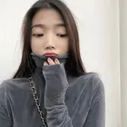 Осенне-зимняя Вельветовая Однотонная рубашка с высоким воротником и рисунком лисы, облегающая кофта с топом и плюшевой подкладкой, теплая женская футболка с длинными рукавами