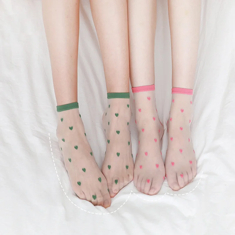 

Fashion Heart Silk Socks Women Transparent Ultra-thinTulle Socks Femme Funny Socks Streetwear Calcetines Majur