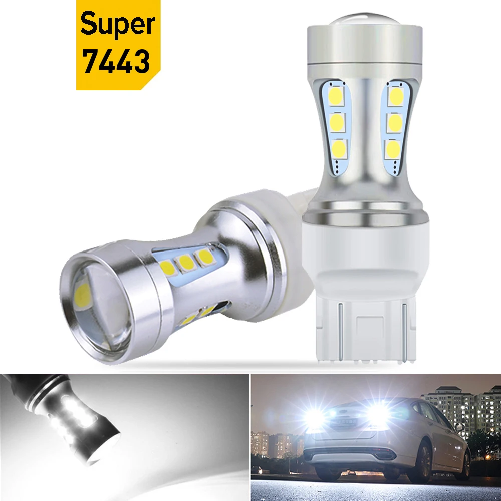 Светодиодные лампы T20 W21/5 Вт 2x7443 7444 LED для Lada Kalina Granta Vesta DRL 12 В 6500K белый супер яркий