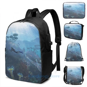 Забавный графический принт subnautica(15), рюкзак с USB-зарядкой, мужские школьные сумки, женская сумка, дорожная сумка для ноутбука