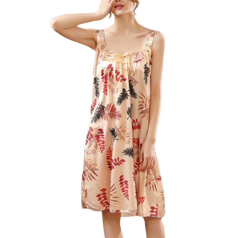 

Skirt Female Summer Thin Ice Silk Pajamas True Silk Sleeveless Spare Spring And Autumn Plus Size Middle-aged Home Service