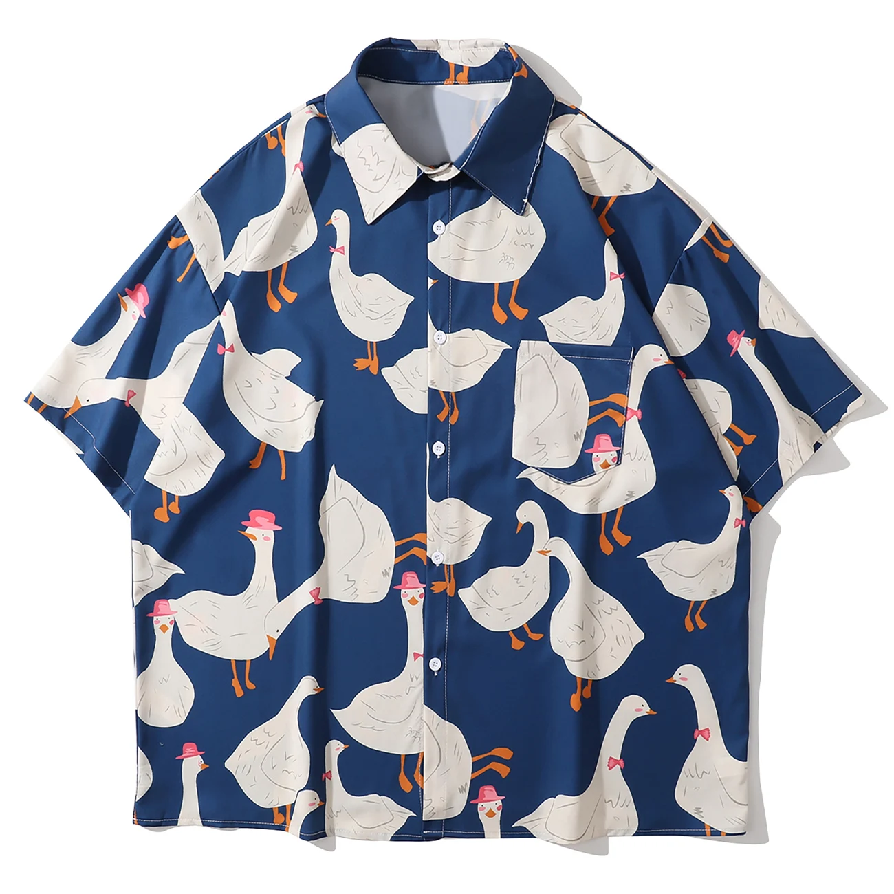 

Рубашка мужская оверсайз с рисунком утки, повседневная Пляжная футболка с короткими рукавами, Гавайская футболка в стиле Харадзюку, улична...