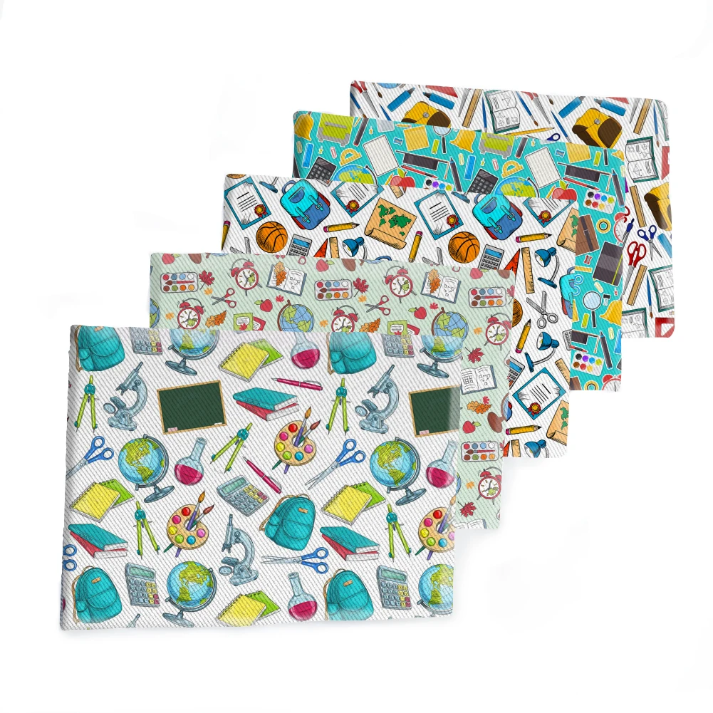 Ткань с принтом назад в школу полиэфирная хлопчатобумажная саржевая ткань