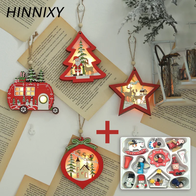 Hinnixy Рождественский подвесной Ночной светильник деревянная Красная