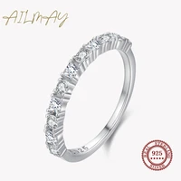 ailmay 100 925 sterling silver geometric design round square sparkling zircon stackable finger rings for women fine jewelry
