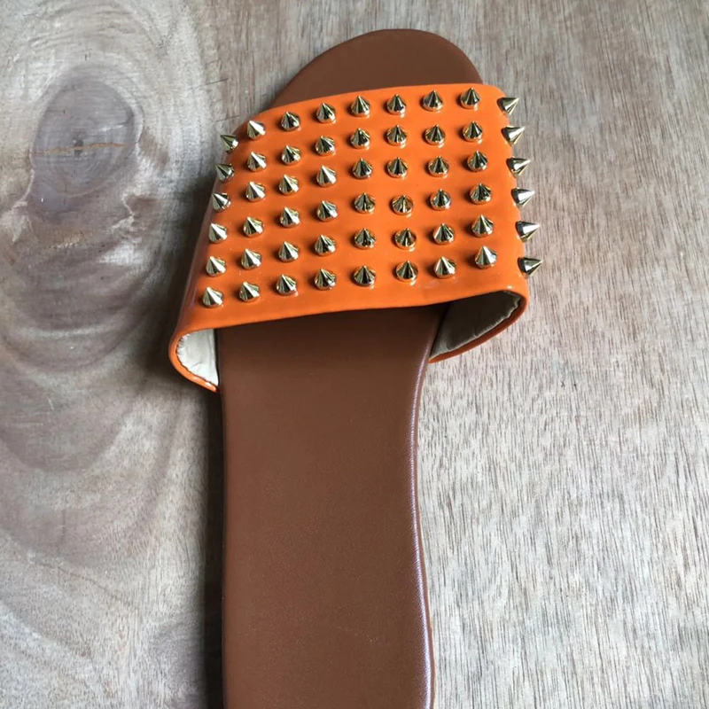 

Sexy wild rivet EVA Leather female slippers Candy color PVC flat with Women sandals Beach slippers 36-42 Sizes