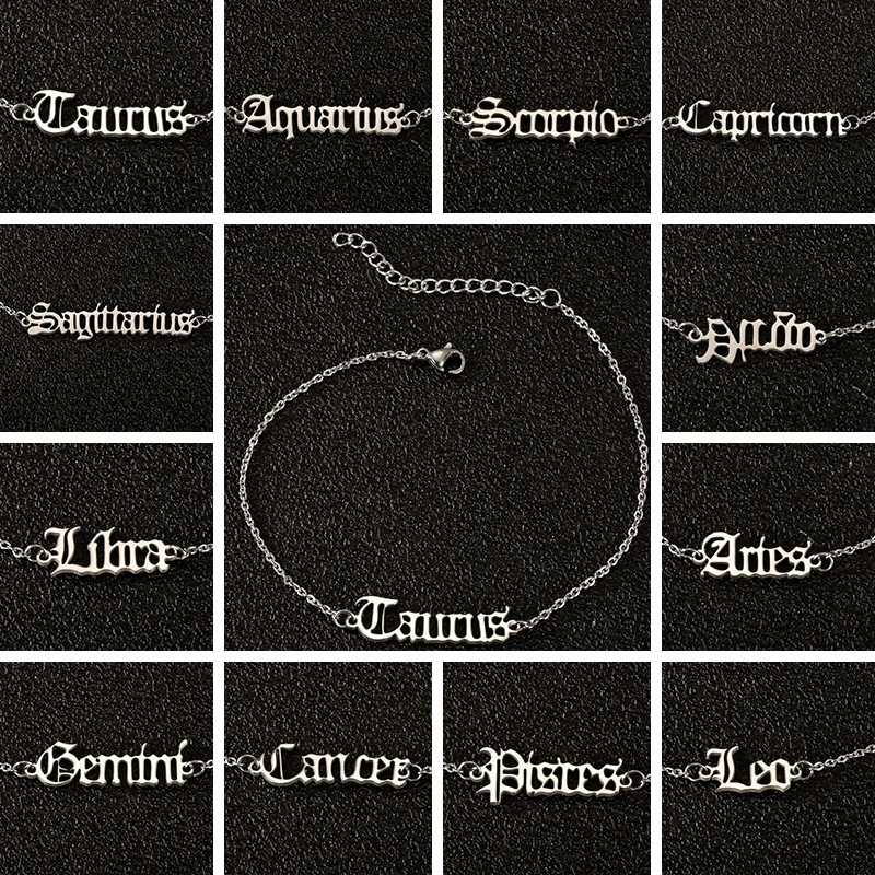 Браслет на лодыжку с буквами зодиака из нержавеющей стали 12 созвездий женский