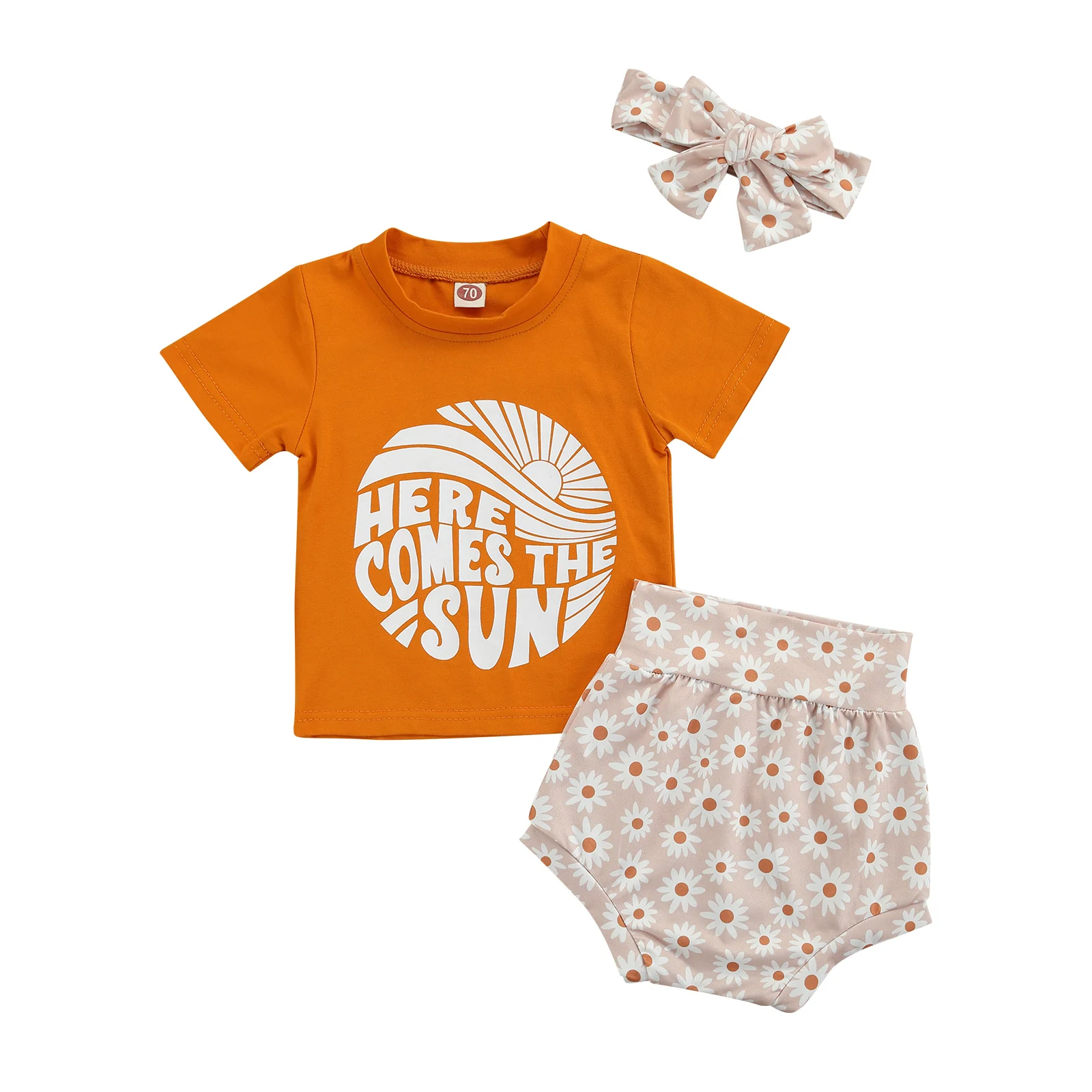 

3Pcs Toddlers Summer Outfit, Letters Print Short Sleeves T-Shirt + Daisy Pantie + Hairband for Baby Girls, Summer 2021