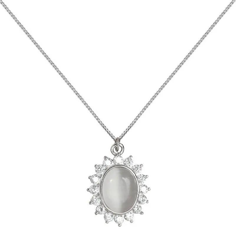 

Opal Diamond-Studded Necklace Women's Sterling Silver Retro Fashion Short Necklace