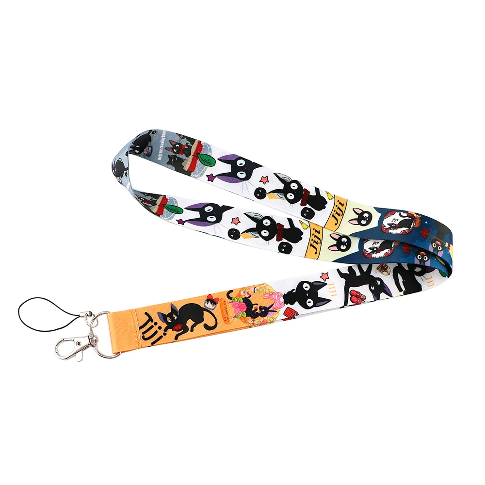 

PF657 Japanese Anime Black Cat Keychain Ribbon Lanyards for Keys ID Card Phone Straps Hanging Rope Lariat Students Badge Holder