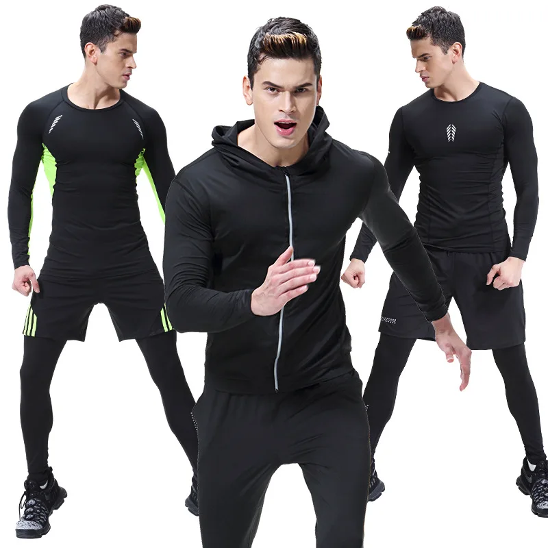 

Men High Elastic Tight-fitting Quick-drying Clothes Burst Sweat Training Fitness Running Clothes Long Sleeves Yoga Set Men