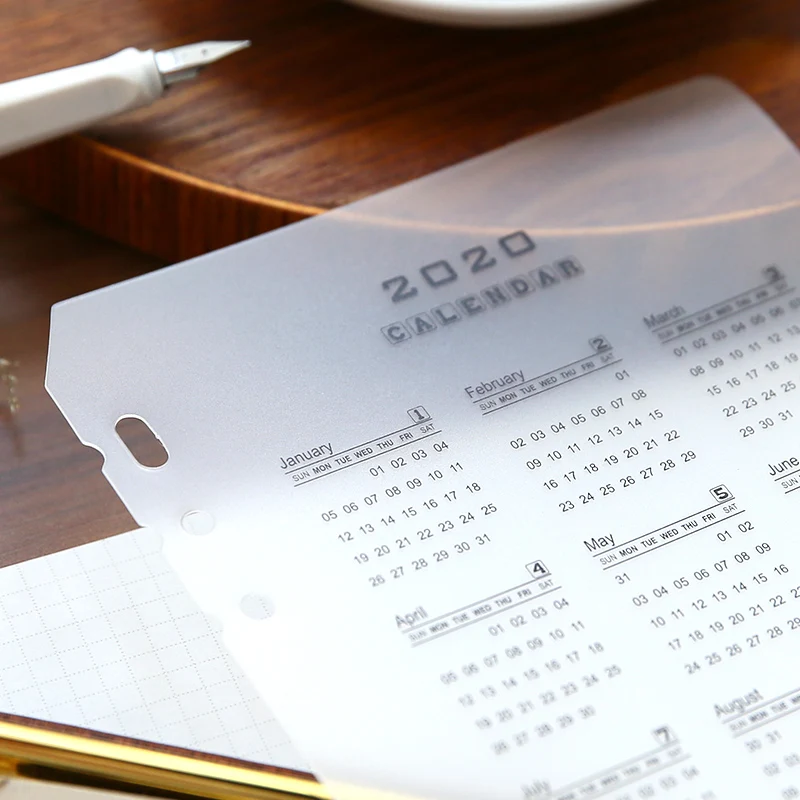 2020 год календарь делитель 6 отверстий прозрачный ПП ноутбук индексный