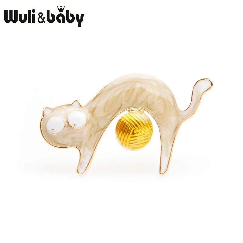 Wuli&baby, черные, коричневые Броши с шариком для кошек, Женская Брошь из сплава с милым животным, брошь для вечеринки, булавки, подарки на год