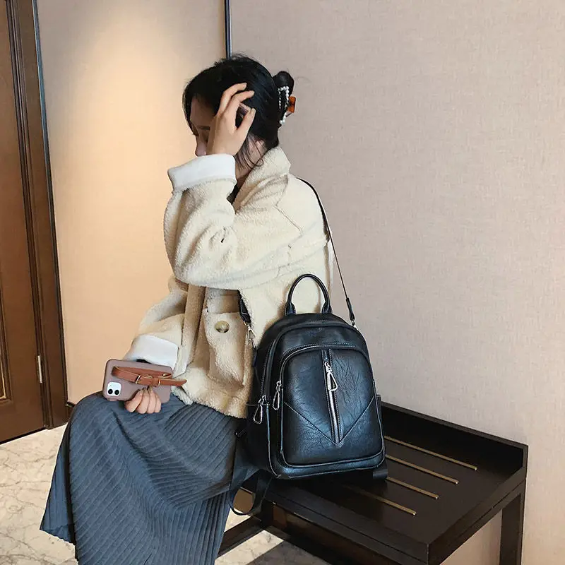 

Korean Style Backpack Women's Bag 2020 New Fashion Ins Trendy All-Match Casual Soft Leather Schoolbag Travel Backpack Backpack