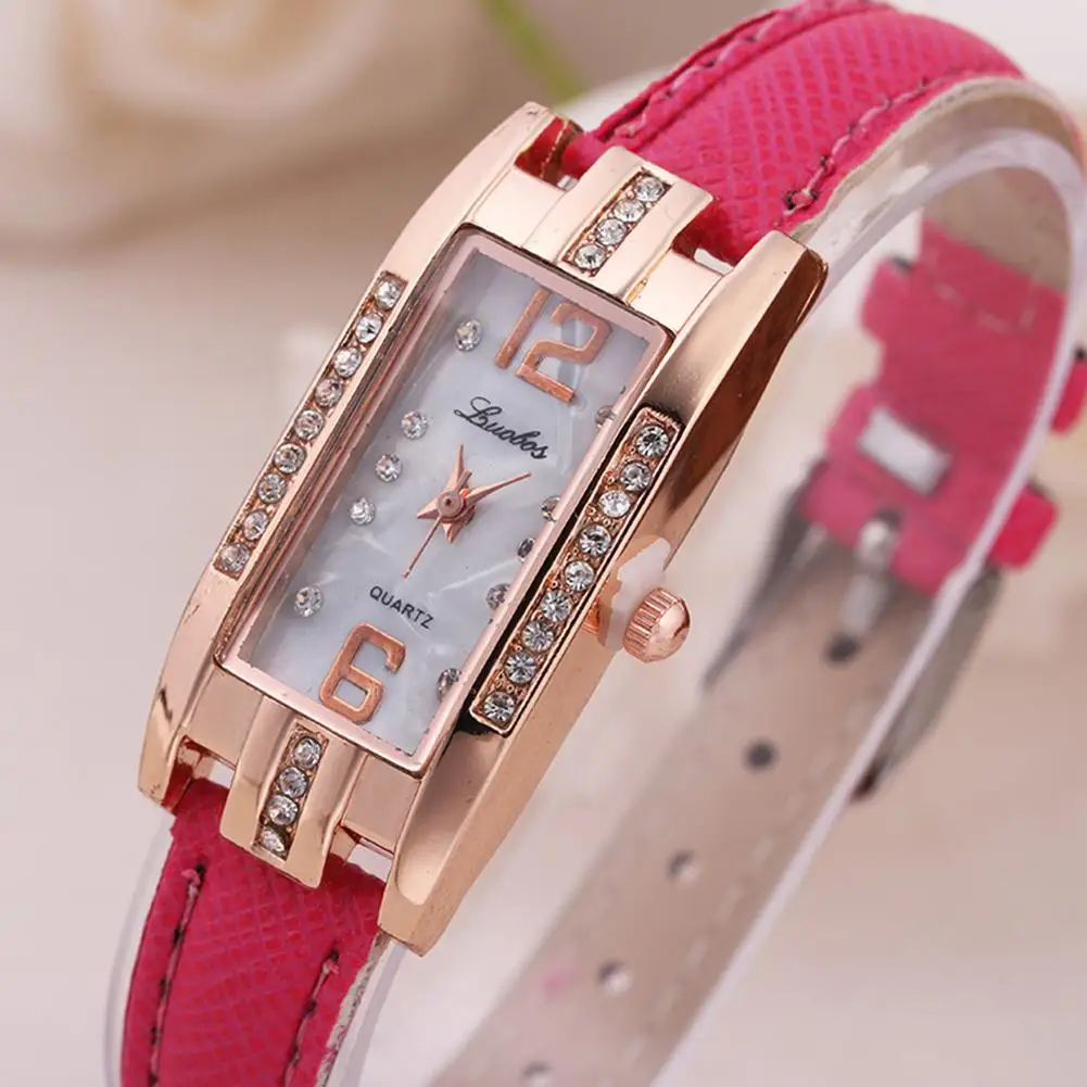 Женские Простые прямоугольные переливающиеся Кристальные часы кожаный ремешок