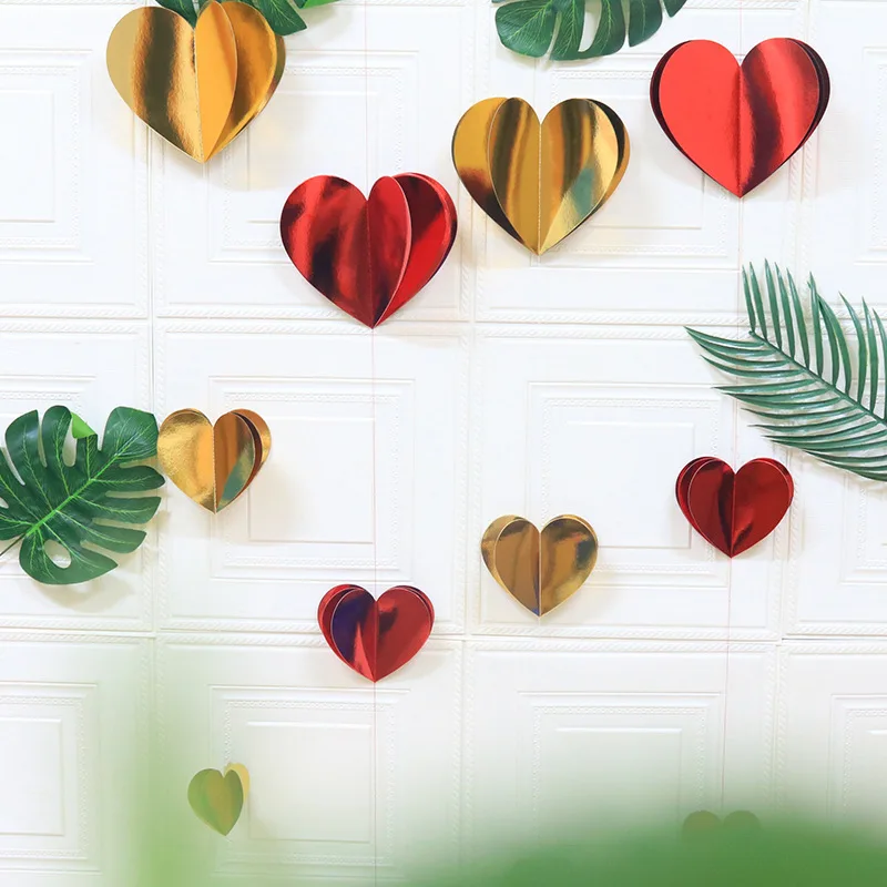 

Creative Ornaments Banner Wedding Birthday Party Decoration Mirror 3d Love Heart Holiday Atmosphere Layout Bronzing Flag Bunting