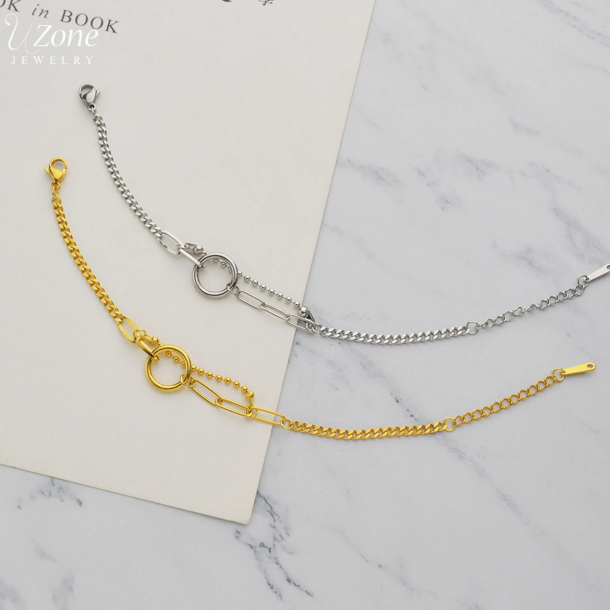 Браслет-цепочка двухслойный с бусинами из нержавеющей стали | Украшения и