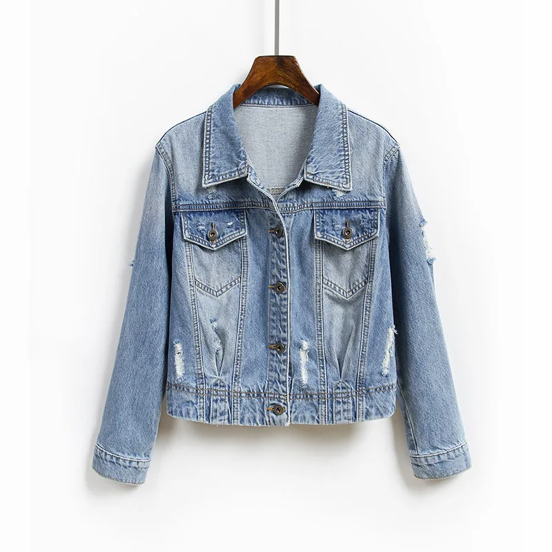 

Fashion Solid Turn-down Collar Jean Short Jacket for Women Loose Blue Fashionable Women Coats Female outwear Denim Feminine
