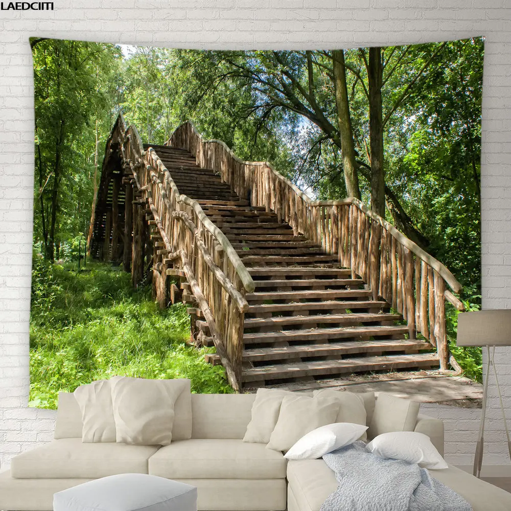 Натуральный ландшафт большой гобелен лесной парк зеленые растения деревья