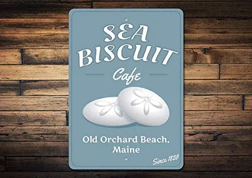 

Warning Sign Custom Beach Cafe Sign - Sea Biscuit Food Road Sign Business Sign Aluminum Metal Tin Sign