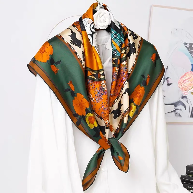 

2021 new spring women scarf quality shawl silk fashion scarf headscarf beach sunscreen bag headscarf scarf 90cm*90cm