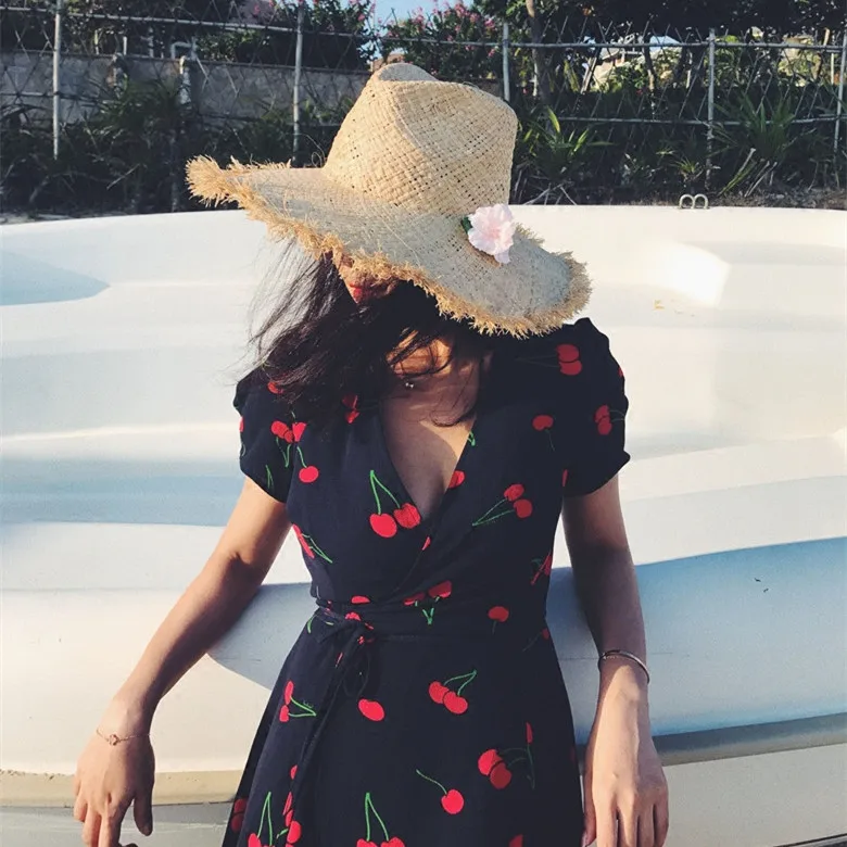 Размера плюс женское платье с вишневым принтом футболка короткими рукавами в