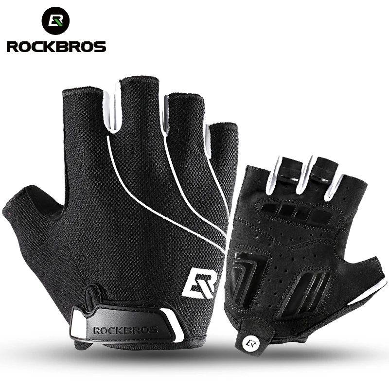 ROCKBROS Cycling Bike Half Short Finger Gloves Shockproof Breathable MTB Road Bicycle Men Women Sports Equipment | Спорт и