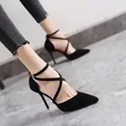 Женские туфли на высоком каблуке, новинка 2020, заостренный носок, замша, ремешки с пряжкой, сетчатые красные туфли для девушек во французском стиле, сексуальные летние туфли