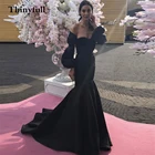 Элегантное Черное вечернее платье с длинным рукавом и юбкой-годе, простое длинное платье с сердечком для торжества, вечеринки, дня рождения, свадебные платья для выпускного вечера, платья