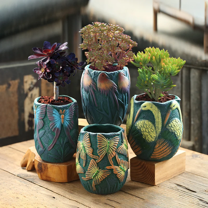 

Korean Painted Birds Contending Succulent Ceramic Flower Pot Vintag Green Plant Potted Plant Container Home Creative Gardening