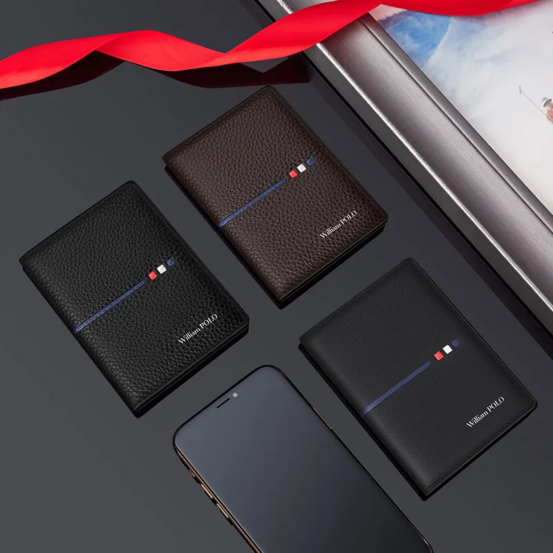 WILLIAMPOLO New Driver's license holster men's leather short ultra-thin wallet wallet wallet coin purse