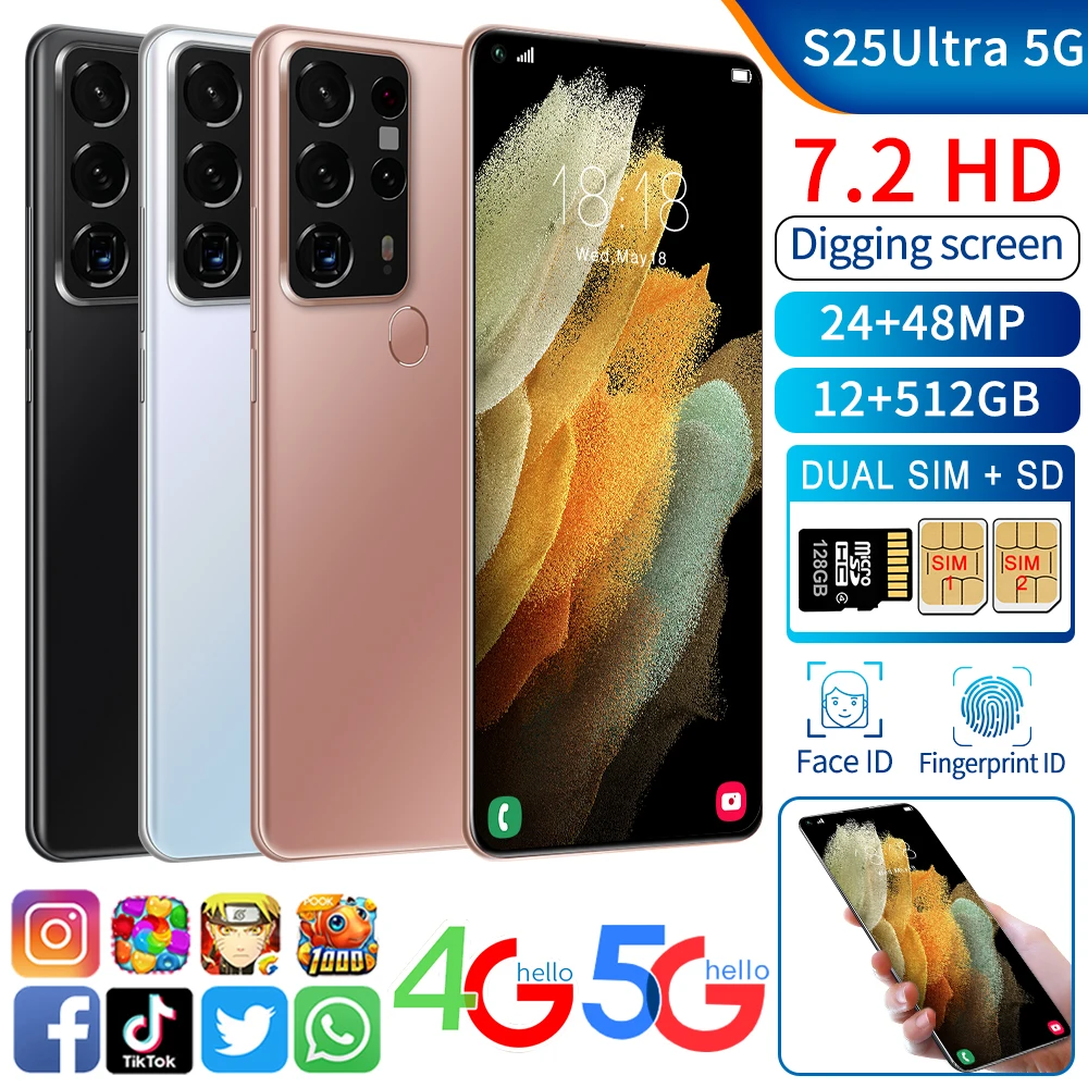 

SANSUMG GALAX S25 Ultra Cheap Phone 12+512GB S25 7.2Inch Screen Mobile Phone Snapdragon888 Deca Core Global Version Smartphone