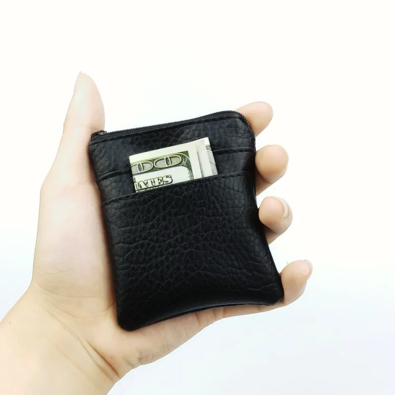 

New Men Women Mini Wallet Solid Color PU Leather Zipper Card Holder Mini Coin Purse Small Wallet Coin Pouch