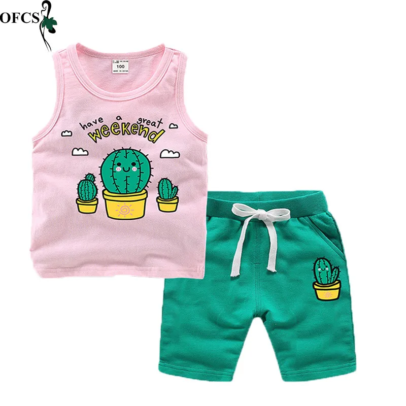 2 шт. хлопковая футболка без рукавов с круглым вырезом и шорты | Детская одежда